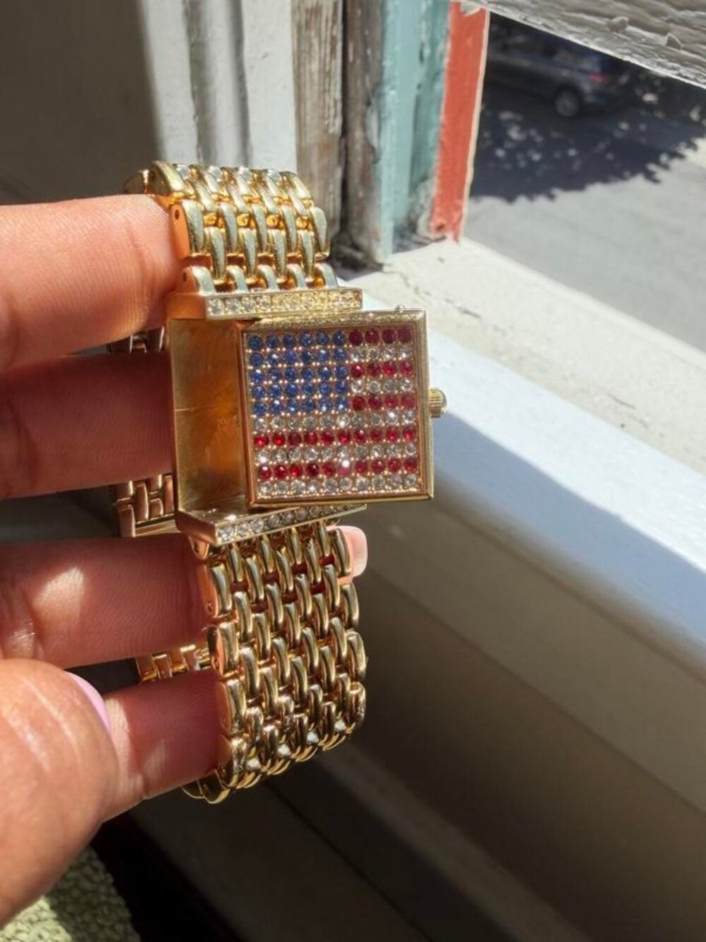 Rare Y2K Gruen Gold Crystal American Reverso-Style Watch